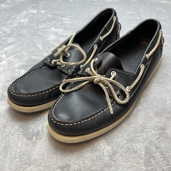 Sebago Docksides Boat Shoes Mens 12M Navy Leather Nautical Preppy Loafers - Picture 1 of 8